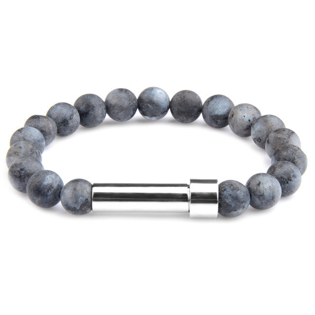 Wholesale Natural Stone Wishing Tiger Eye Lapis Lazuli Stainless Steel Round Tube Knob Bracelet